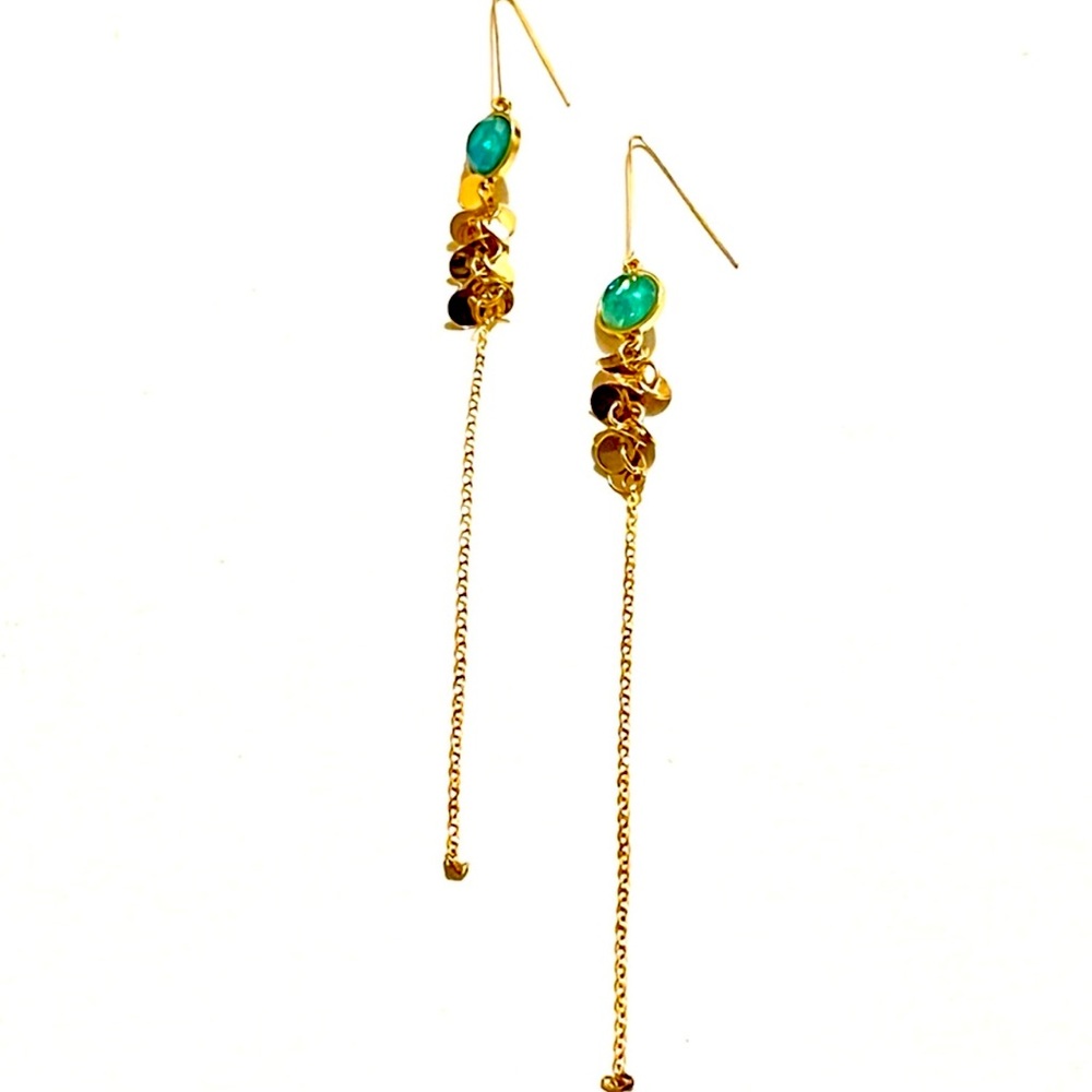 Long Dangling Earrings Gold With Blue Stone
